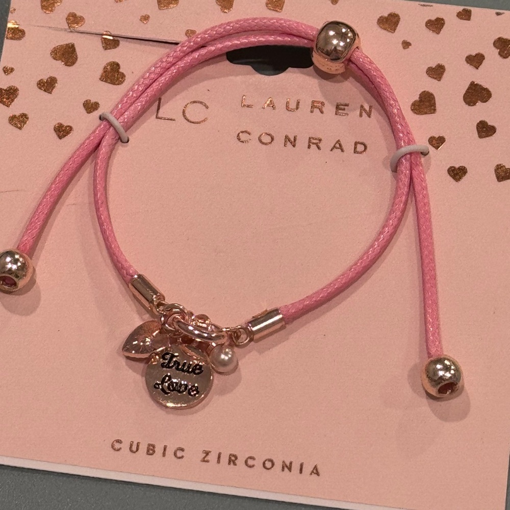 LC Lauren Conrad Pink Slide Charm Bracelet with Rose Gold Accents Adjustable